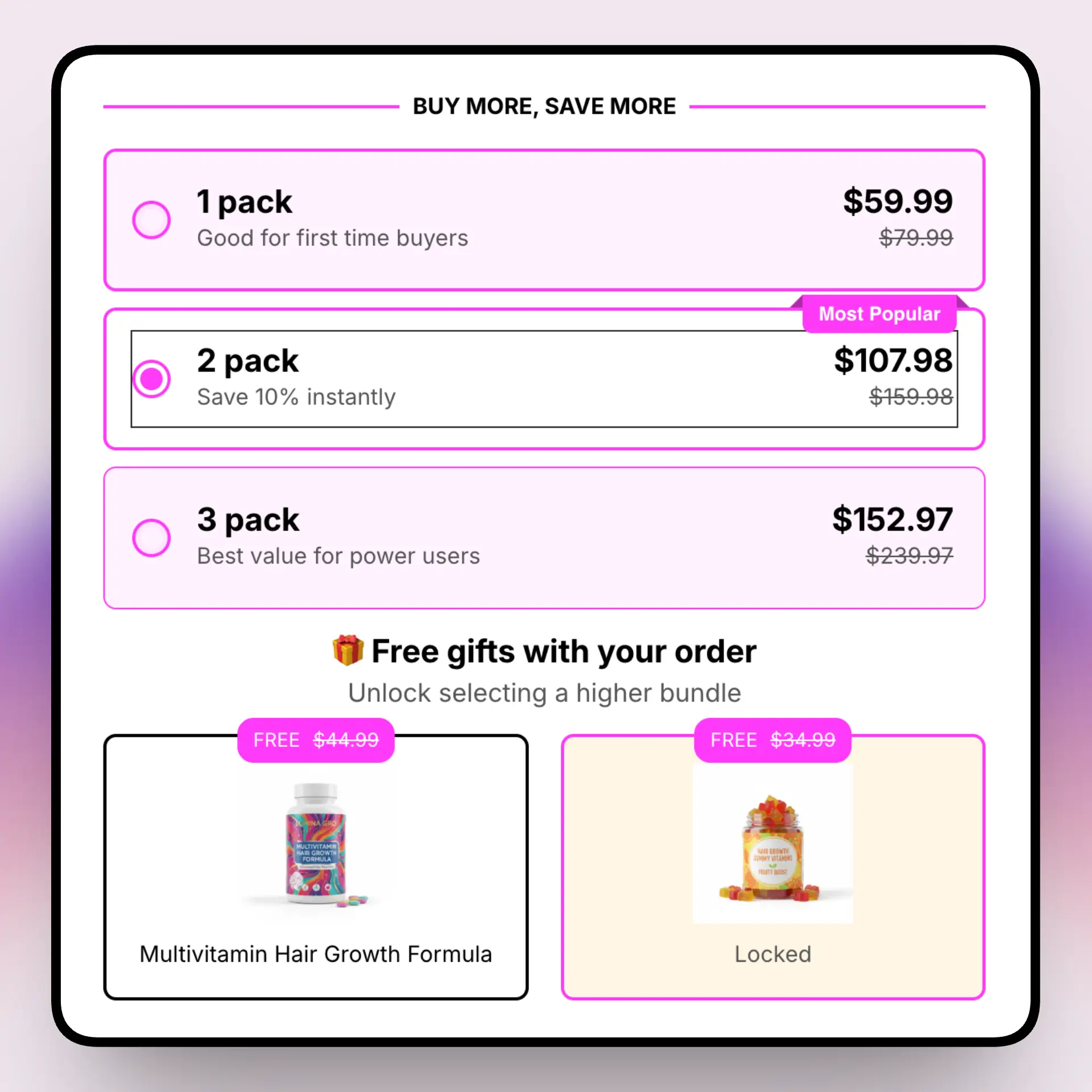Free gift template tied to Shopify quantity break selection.