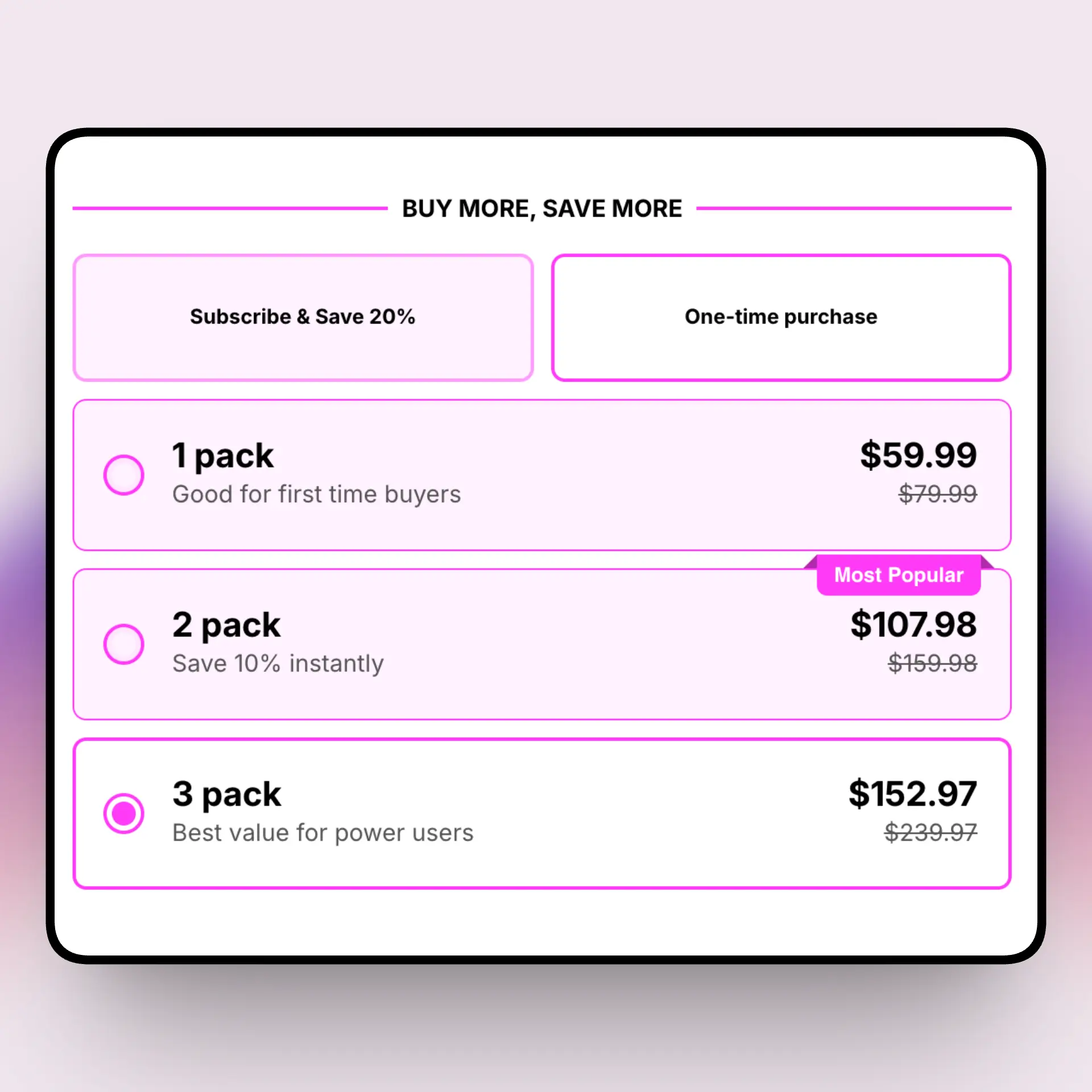 Subscription pricing template for Shopify quantity break offers.